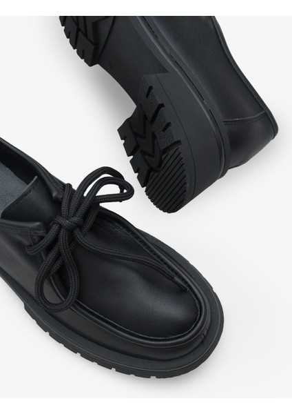 Kadın Hakiki Deri Loafer Bağcıklı Kalın Taban Günlük Ayakkabı Jekos Siyah indirimleri