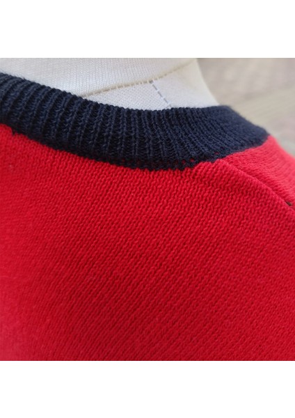 Erkek Çocuk Hırka Çizgili Önden Düğmeli 6-7 Yaş Kırmızı - Beyaz - Lacivert