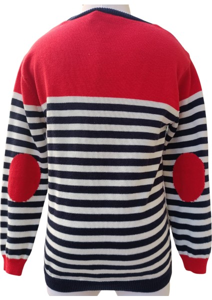 Erkek Çocuk Hırka Çizgili Önden Düğmeli 6-7 Yaş Kırmızı - Beyaz - Lacivert