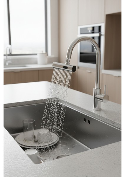 360 Derece Döner Musluk Başlığı Su Tasarruflu, 2'li Mod Köpük & Sprey fırsatları