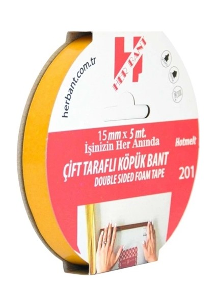 Çift Taraflı Köpük Bant 15MMX5MT - 3 Adet