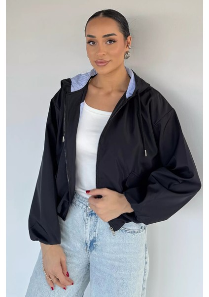 Kadın Kapüşonlu Bel Lastikli Çift Cepli Mevsimlik Mont P-00018577 fiyatları