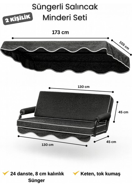 Keten Kumaş Süngerli Gölgelikli 2 Kişilik Salıncak Minderi 8 cm