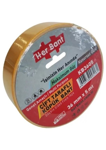 Çift Taraflı Köpük Bant 36MMX5MT - 3 Adet