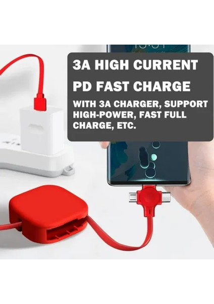 Multifonksiyon Şarj Standı 3'ü 1 Arada 3A Hızlı Şarj 1m Geri Çekilebilir Kablo,tüm Android/ios Için modelleri