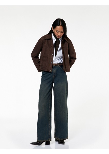 Düşük Bel Düz Paça Pamuklu Straight Yıkamalı Bol Jean Pantolon - Loose Straight Fit Jean