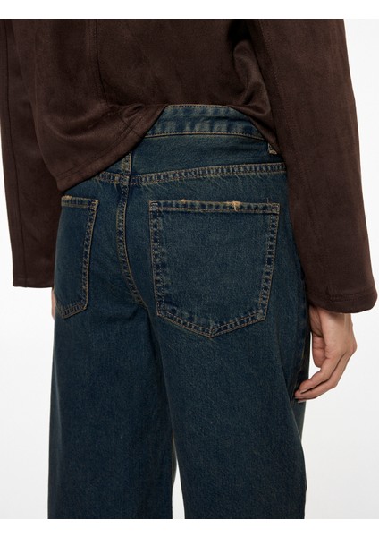 Düşük Bel Düz Paça Pamuklu Straight Yıkamalı Bol Jean Pantolon - Loose Straight Fit Jean modelleri