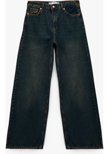 Düşük Bel Düz Paça Pamuklu Straight Yıkamalı Bol Jean Pantolon - Loose Straight Fit Jean fırsatları