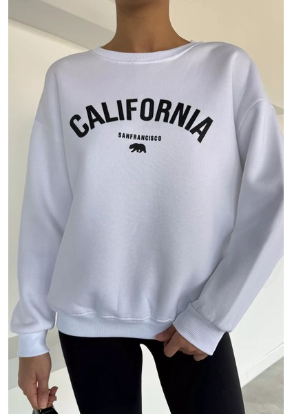 Kadın Bisiklet Yaka Ön Yazı Baskılı Şardonlu Sweatshirt P-00018612