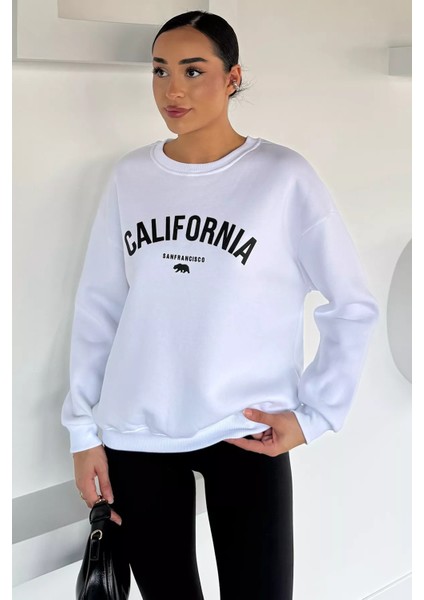 Kadın Bisiklet Yaka Ön Yazı Baskılı Şardonlu Sweatshirt P-00018612 fiyatları