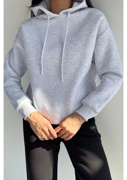 Kadın Kapüşonlu Şardonlu Basic Sweatshirt P-00018607