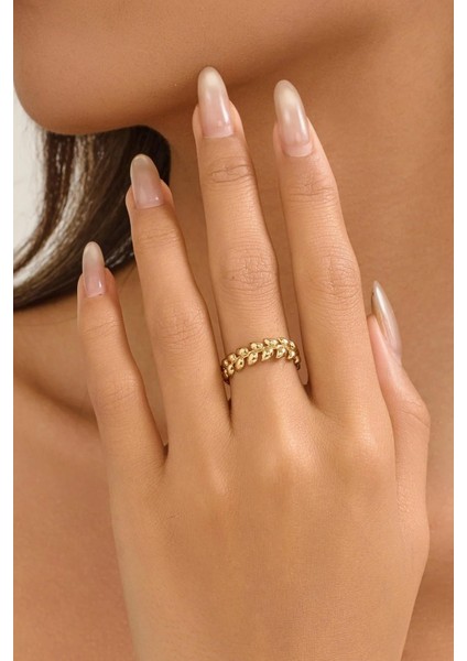 18 K Hellenist Yaprak Altın Rengi Ayarlamalı Kadın Yüzük