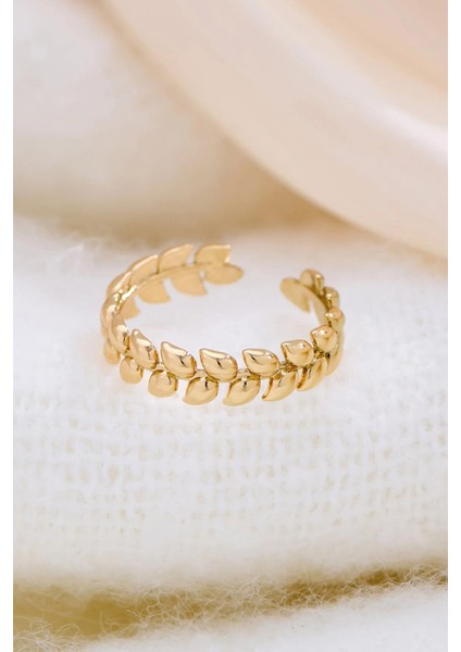 18 K Hellenist Yaprak Altın Rengi Ayarlamalı Kadın Yüzük fiyatları