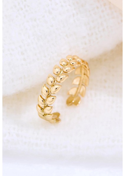 18 K Hellenist Yaprak Altın Rengi Ayarlamalı Kadın Yüzük modelleri