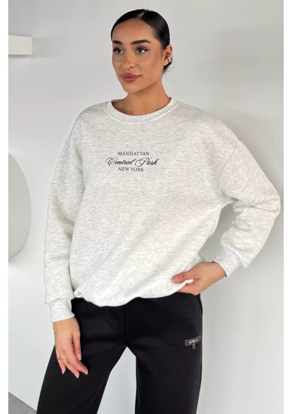Kadın Ön Yazı Baskılı Bisiklet Yaka Şardonlu Sweatshirt P-00018608 fiyatları