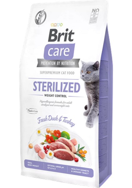 Msa-Shop Brit Care 7 kg Kilo Kontrolü Ihtiyacı Olan Kısırlaştırılmış Kediler Için, Tahılsız, Hipoalerjenik, Taze Ördek Etli ve Hindi Etli Kuru Mama