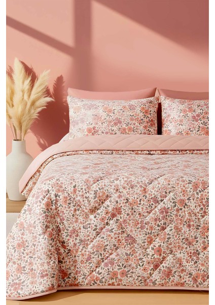 Pembe Bahar Çift Kişilik Pamuklu Kapitone Pike & Yatak Örtüsü