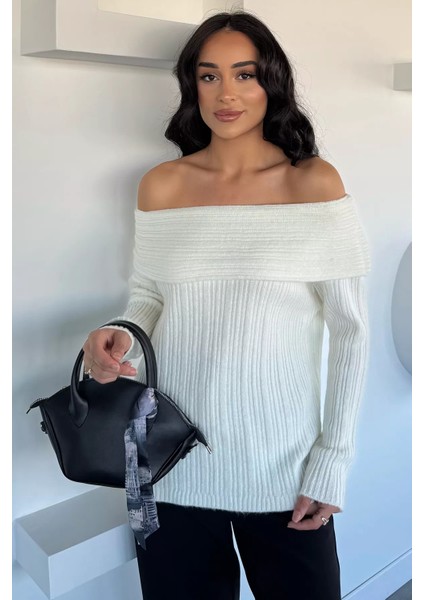 Kadın Madonna Yaka Kendinden Çizgi Desenli Triko Bluz P-00018618 fiyatları