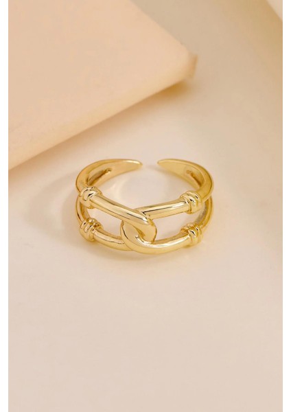 18 K Halka Zincir Altın Rengi Ayarlamalı Kadın Yüzük modelleri