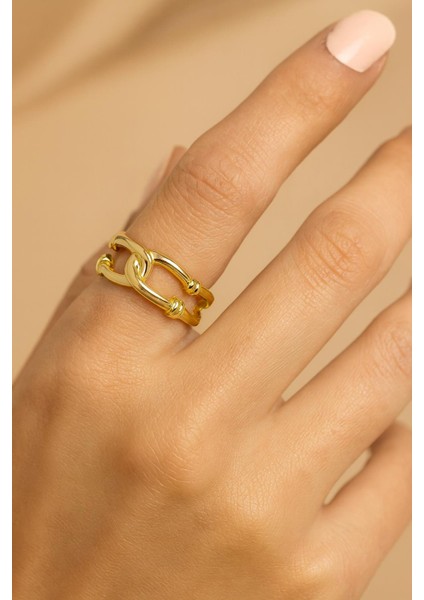 18 K Halka Zincir Altın Rengi Ayarlamalı Kadın Yüzük fırsatları