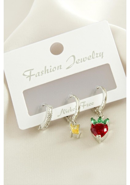 Msa-Shop 3 Adet Kalp Zirkon Taşlı Küpe-Gümüş Rengi fiyatları