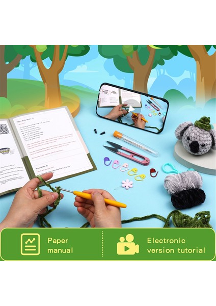 Tığ işi kit Diy sevimli hayvanlar örgü iplikli tığ işi kiti peluş bebek kolay (kuş, tavşan, koala, civciv) (Yurt Dışından) modelleri