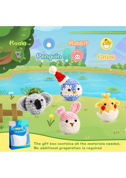 Tığ işi kit Diy sevimli hayvanlar örgü iplikli tığ işi kiti peluş bebek kolay (kuş, tavşan, koala, civciv) (Yurt Dışından) fırsatları