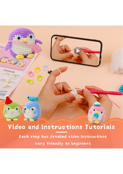 4pcs Dıy Tığ Işi Penguen Kiti El Örgü Iplik Iğneleri Peluş Bebek Kolay (Mavi, Yeşil, Mor, Pembe) (Yurt Dışından) indirimleri