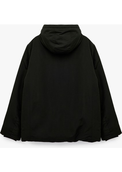 Çıtçıt Düğme Detaylı Fermuarlı Cepli Kapüşonlu Şişme Ceket fırsatları