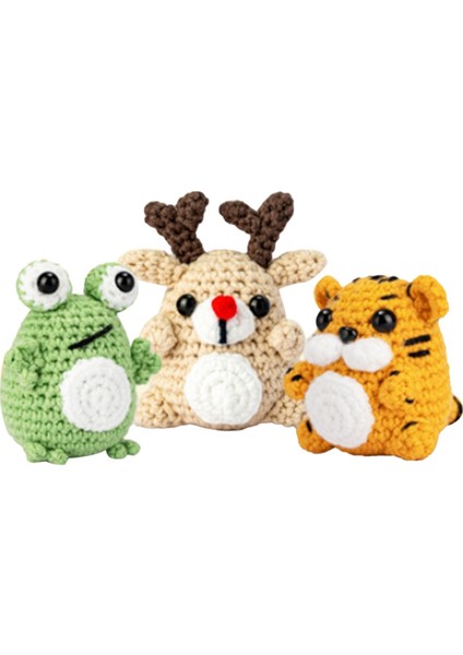3pcs tığ işi kiti malzeme paketi Seti DIY el yapımı tığ örme iplik hayvan (geyik, kaplan, kurbağa) (Yurt Dışından)