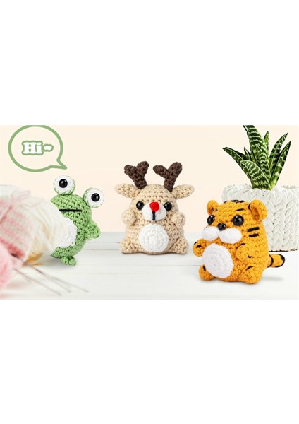 3pcs tığ işi kiti malzeme paketi Seti DIY el yapımı tığ örme iplik hayvan (geyik, kaplan, kurbağa) (Yurt Dışından) fırsatları