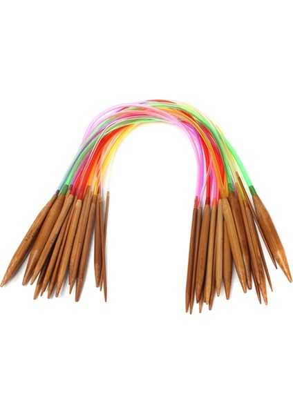 18 çift 16 inç çok renkli karbonize bambu dairesel tüp örgü iğneleri 40cm (Yurt Dışından)