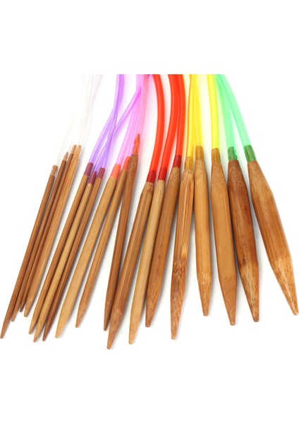 18 çift 16 inç çok renkli karbonize bambu dairesel tüp örgü iğneleri 40cm (Yurt Dışından) fiyatları