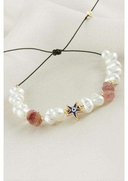 Msa-Shop Deniz Yıldızı Kırık Doğaltaşlı Inci Bileklik-Açık Pembe fiyatları