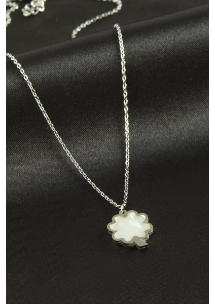 Msa-Shop Yonca Sedef Lüks Çelik Kolye-Gümüş Rengi fiyatları