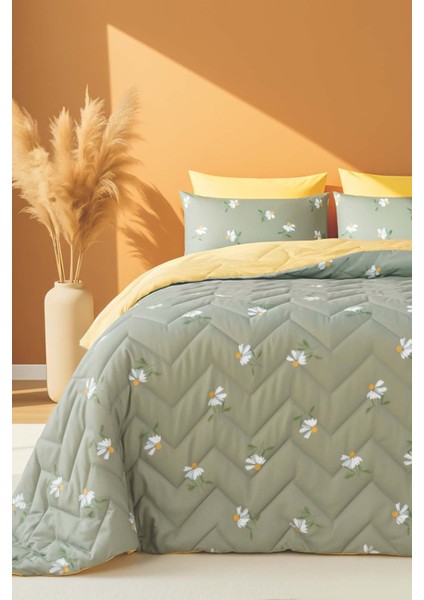 Yeşil Papatya Çift Kişilik Pamuklu Kapitone Pike & Yatak Örtüsü fiyatları