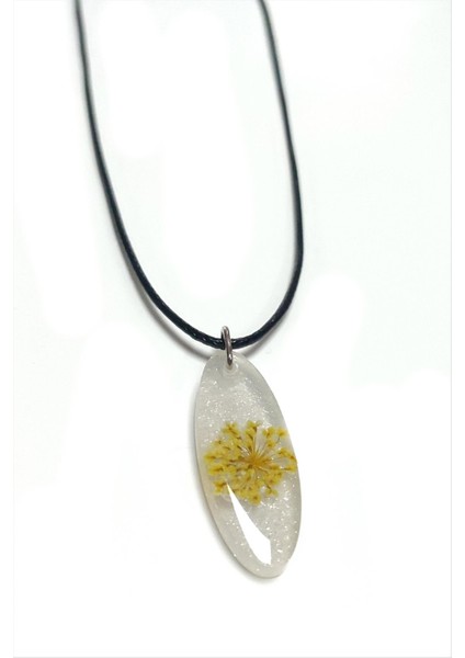 Msa-Shop Sultanotu Çiçeği Oval Epoksi Kolye-Beyaz fiyatları