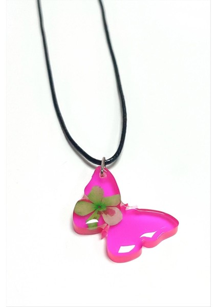 Msa-Shop Kartopu Çiçeği Kelebek Epoksi Kolye-Fuşya modelleri