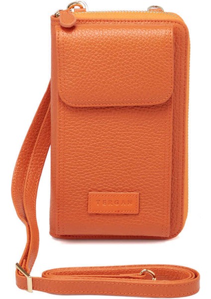 Turuncu Hakiki Deri Kadın Çapraz Askılı Çanta - S23K1BC05810-J35