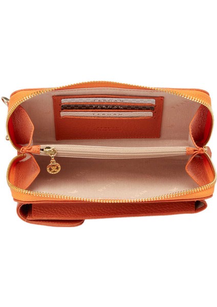 Turuncu Hakiki Deri Kadın Çapraz Askılı Çanta - S23K1BC05810-J35