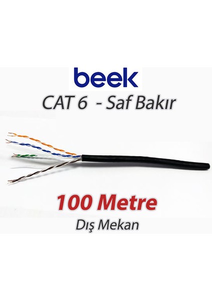 Cat6 100 Metre U-Utp Saf Bakır Dış Mekan Data Kablosu 4X2X23 Awg Pe Siyah Renk