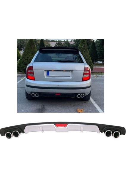 Skoda Fabia Mk1 Uyumlu Body Kit Difüzör 4 Çıkış Gri Yuvarlak