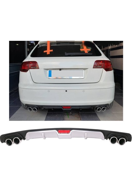 Audi A3 Uyumlu Body Kit Difüzör 4 Çıkış Gri Yuvarlak