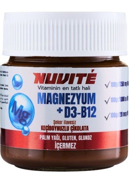 Magnezyum + D3 + B12’LI Keçiboynuzlu Şekersiz Vitaminli Çikolata 200GR