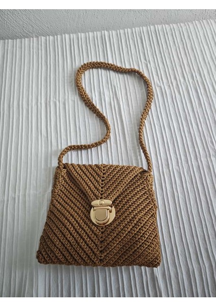 Makrome Classic – Kahverengi El Yapımı Örgü Çanta