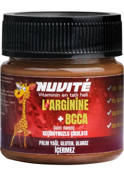 L- Arginine + Bcaa 'lı Keçiboynuzlu Şekersiz Vitaminli Çikolata 200GR