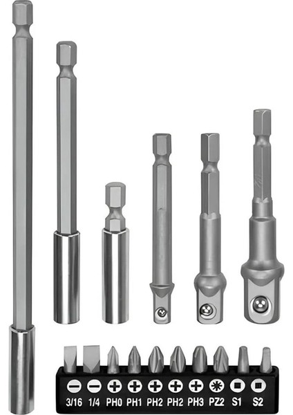 Mıknatıslı Bits Uç Adaptör Seti 16 Parça 1/4 1/2 3/8 1/4 Yıldız Düz Uçlar S1 S2 Ph Uç Matkap Uyumlu. modelleri