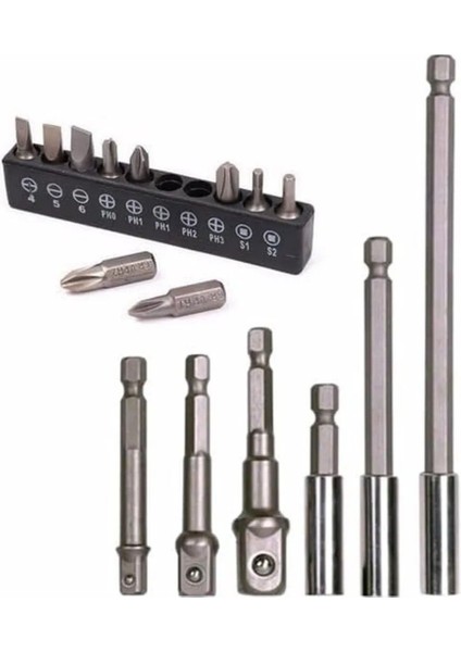 Mıknatıslı Bits Uç Adaptör Seti 16 Parça 1/4 1/2 3/8 1/4 Yıldız Düz Uçlar S1 S2 Ph Uç Matkap Uyumlu. fırsatları