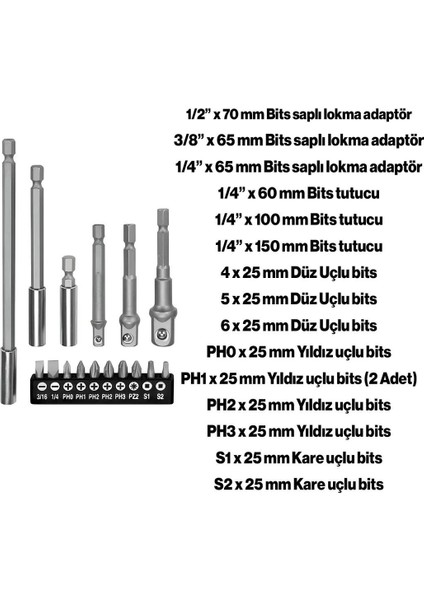 Mıknatıslı Bits Uç Adaptör Seti 16 Parça 1/4 1/2 3/8 1/4 Yıldız Düz Uçlar S1 S2 Ph Uç Matkap Uyumlu. indirimleri
