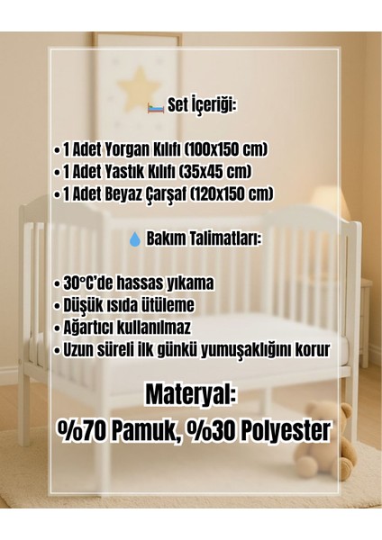 Bebek Nevresim Takımı - 100X150 cm - Fermuarlı - Desenli